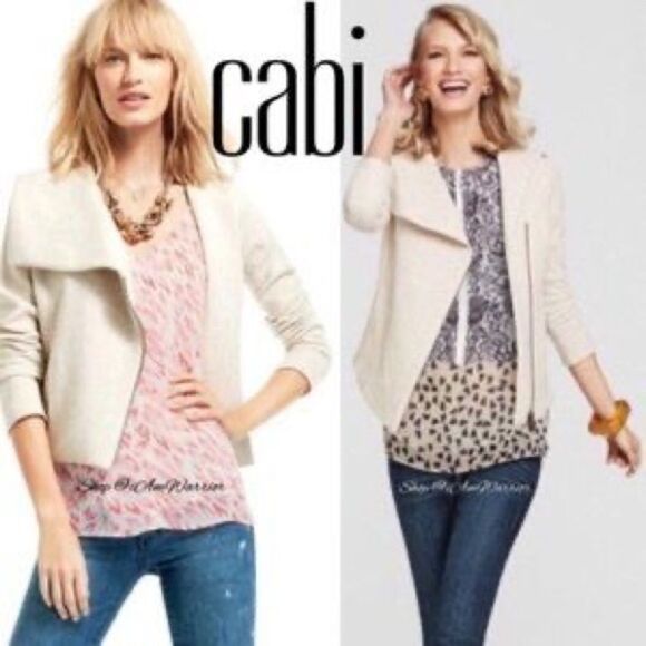Cabi Oatmeal Quilted Asymmetrical Zip Moto Jacket - Picture 1 of 12